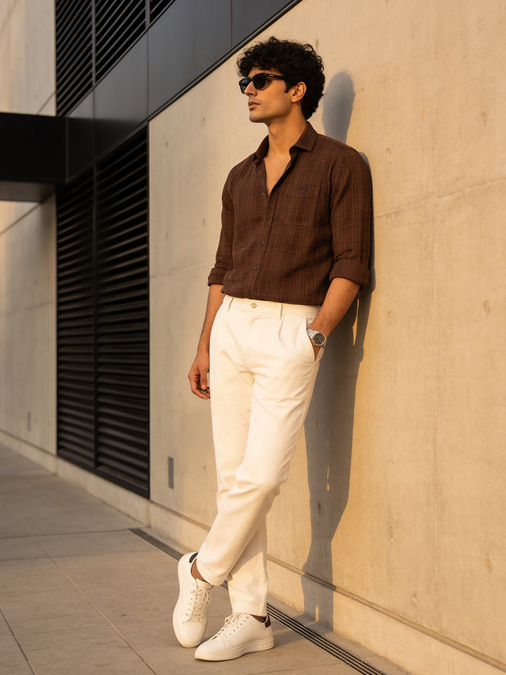 Sand Brown Checkered Casual Shirt