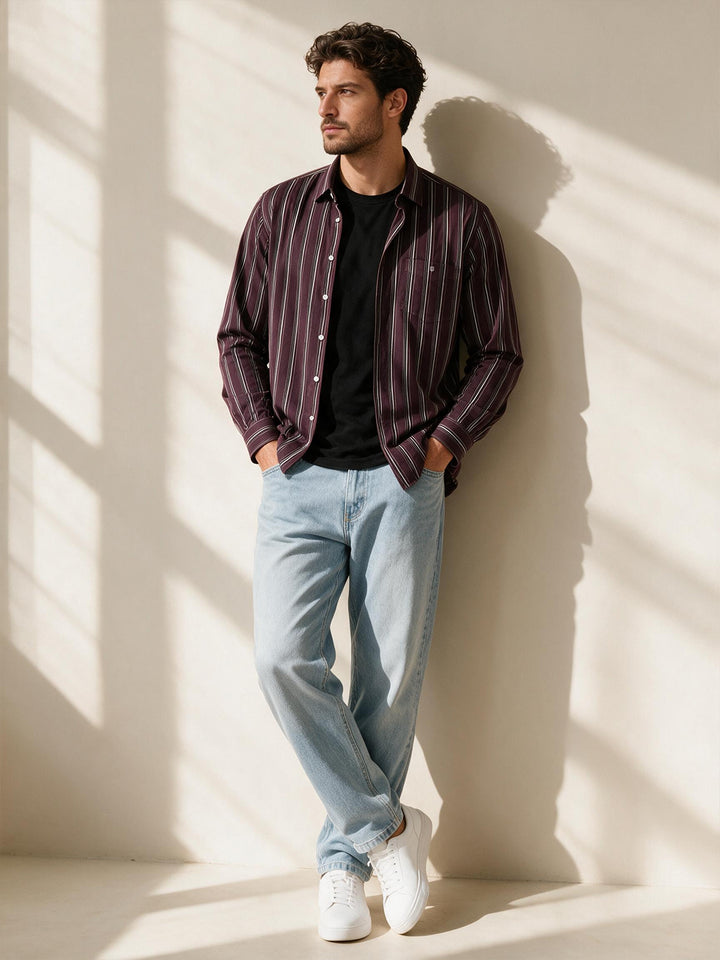 Red Purple Stripes Casual Shirt