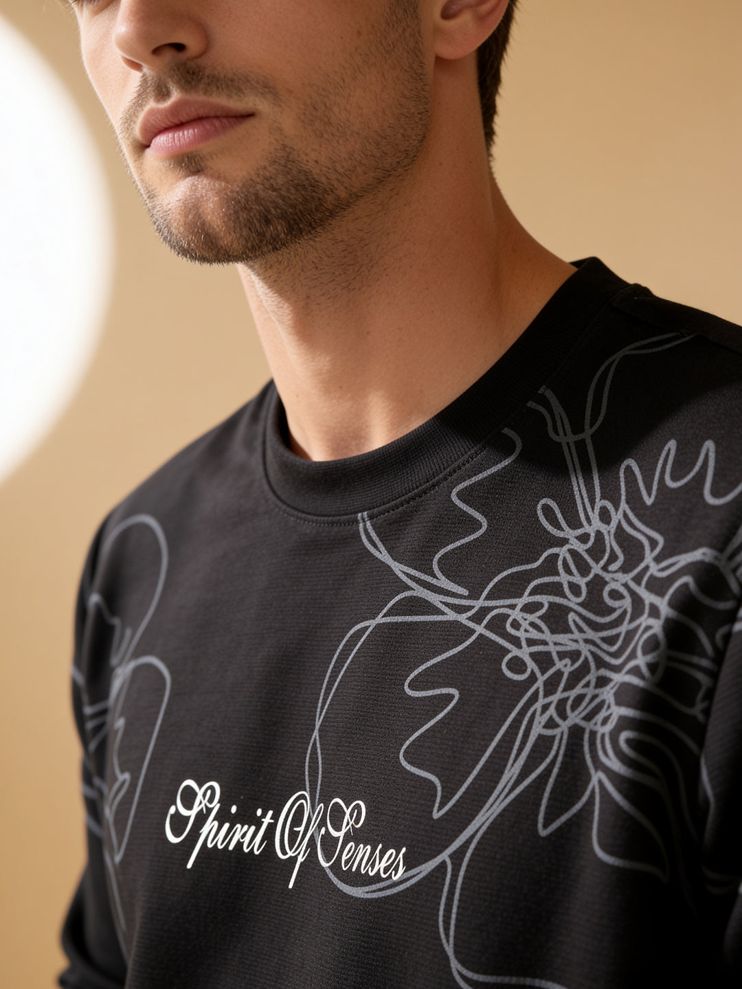 Sable Black Printed Crew Neck T Shirt