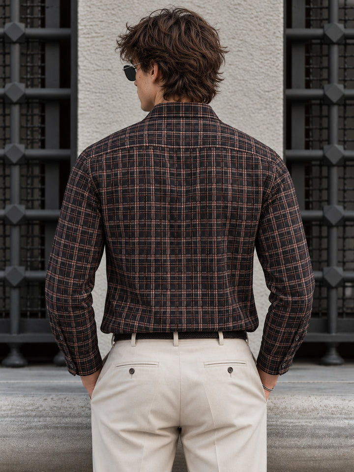 Brown and Black Checkered Formal Shirt