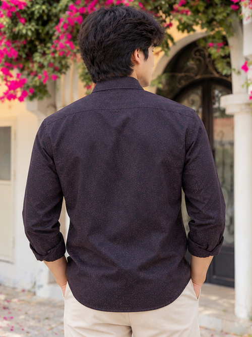 Charcoal Plum Floral Printed Casual Shirt