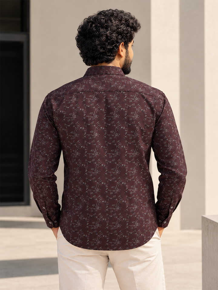 Dark Burgundy Micro Floral Printed Casual Shirt