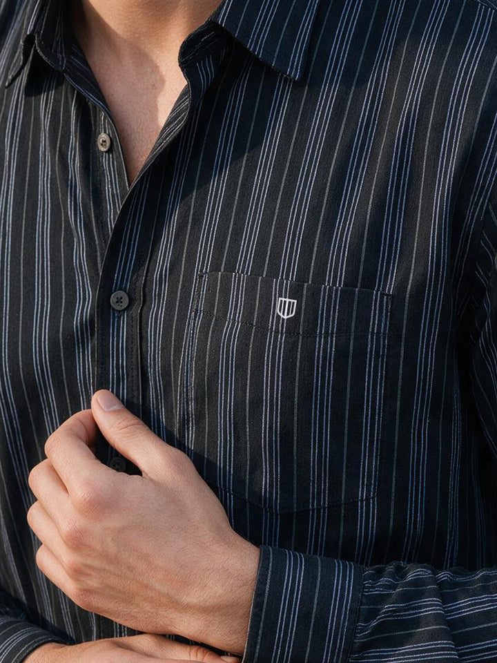 Black Line Vertical Stripes Casual Shirt