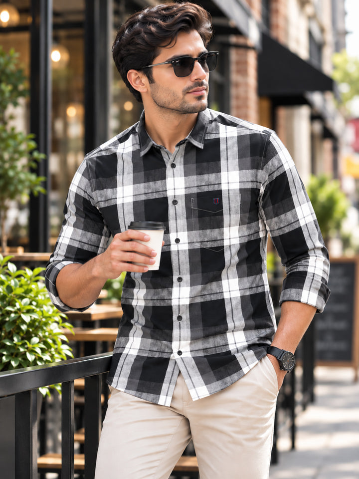 Black and Grey Checkered Casual Shirt