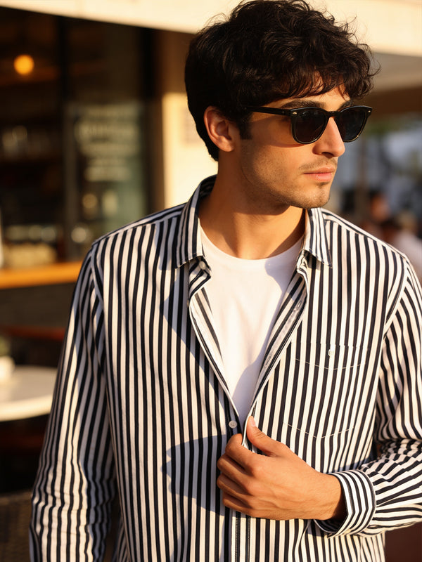 Black and White Vertical Stripes Casual Shirt