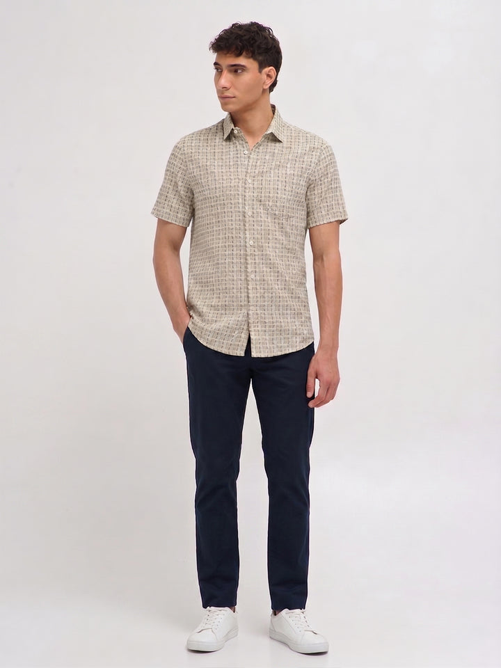 Clay Beige Cube Printed Casual Shirt