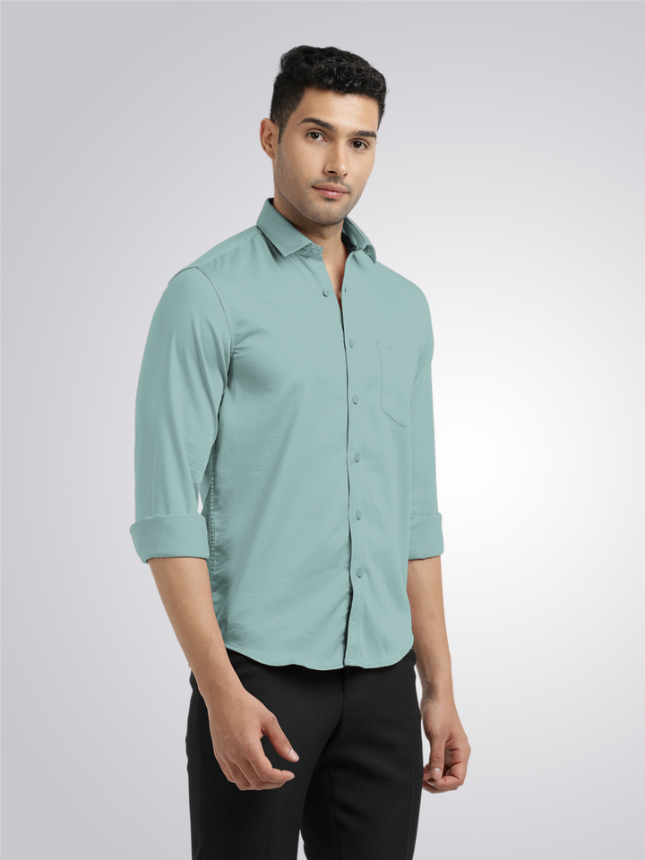 Metallic Green Satin Solid Shirt