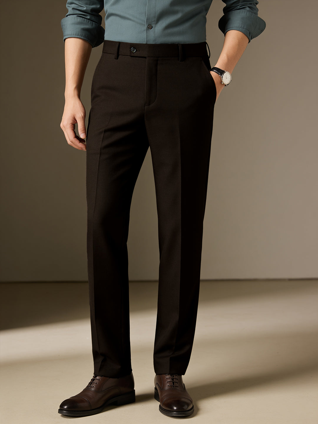 Dark Rust Brown Solid Formal Trousers