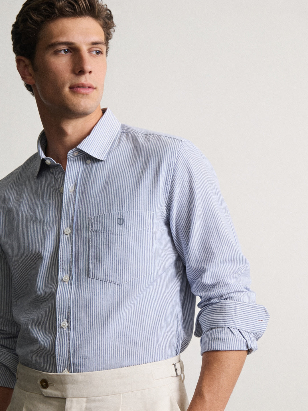 Blue and White Vertical Stripes Casual Shirt