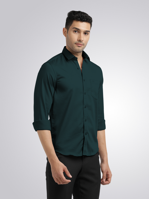 Dark Teal Satin Solid Shirt