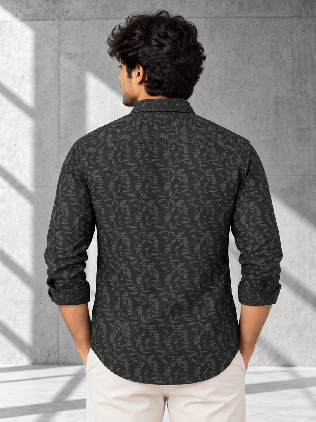 Black and Green Leaf Printed Casual Shirt