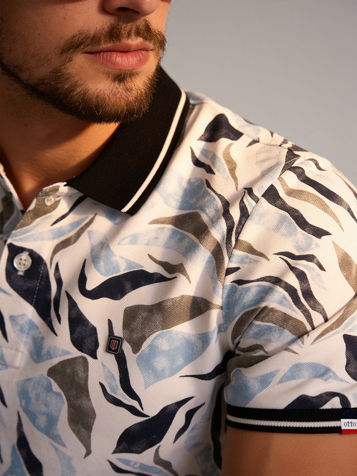 Mid Blue Abstract Printed Polo T Shirt