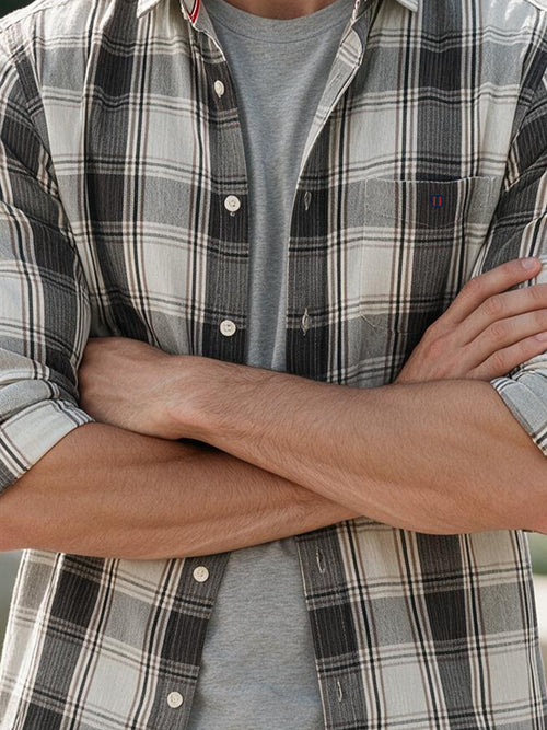 Slate Brown and White Checked Casual Shirt