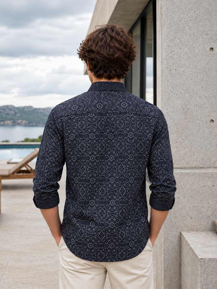 Midnight Indigo Floral Printed Casual Shirt