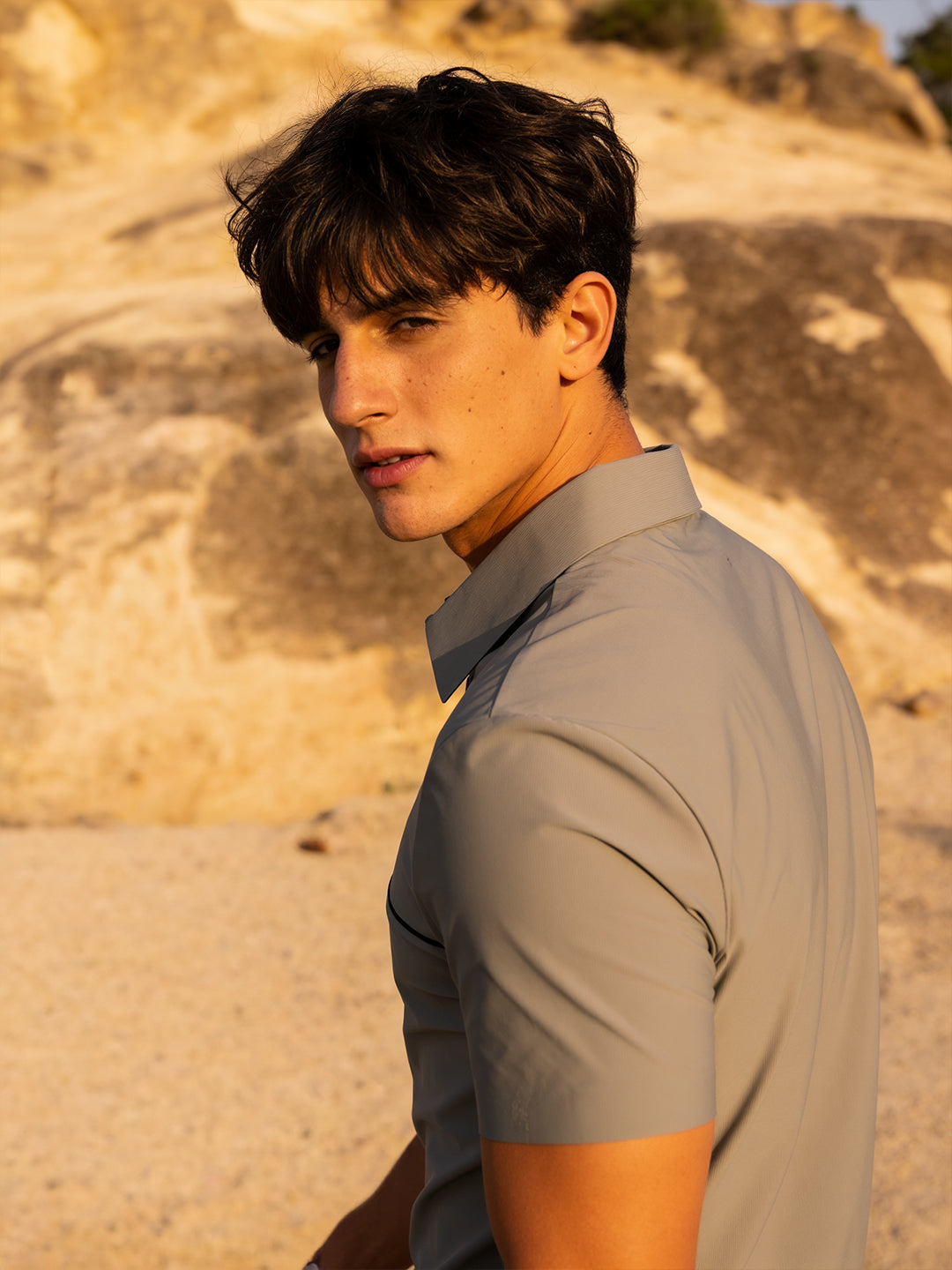 Olive Grey Plain Polo T Shirt