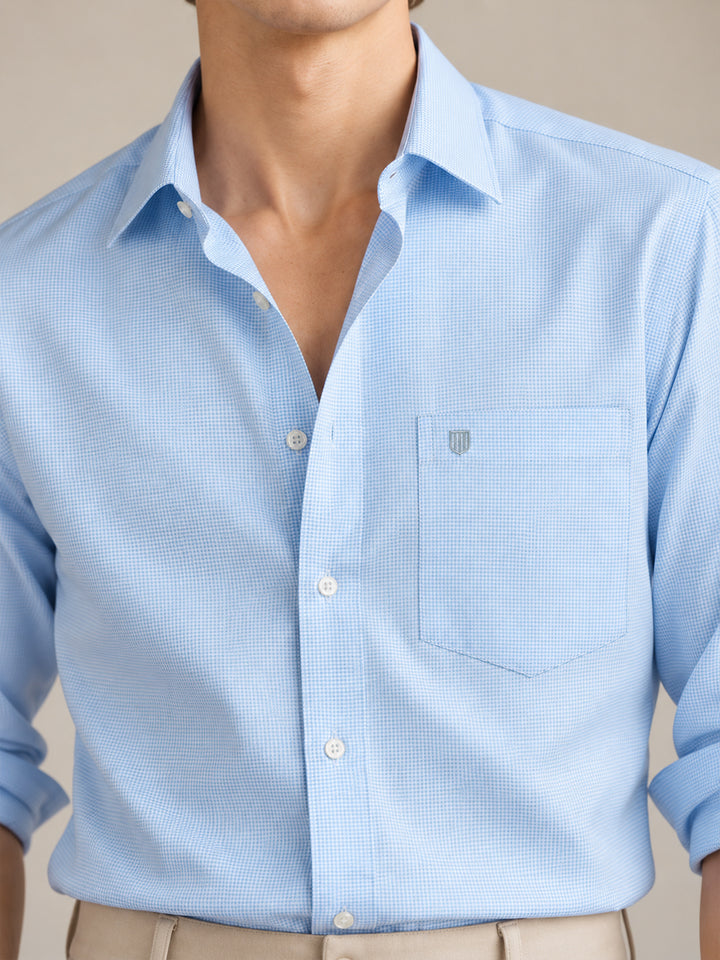 Sky Blue Micro Checkered Formal Shirt