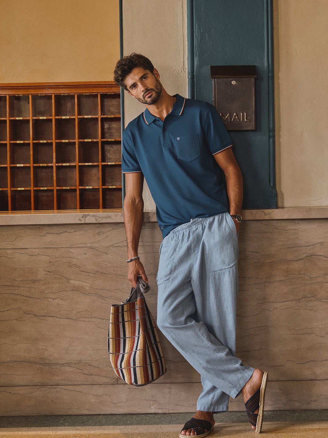 Petrol Blue Textured Plain Polo T Shirt