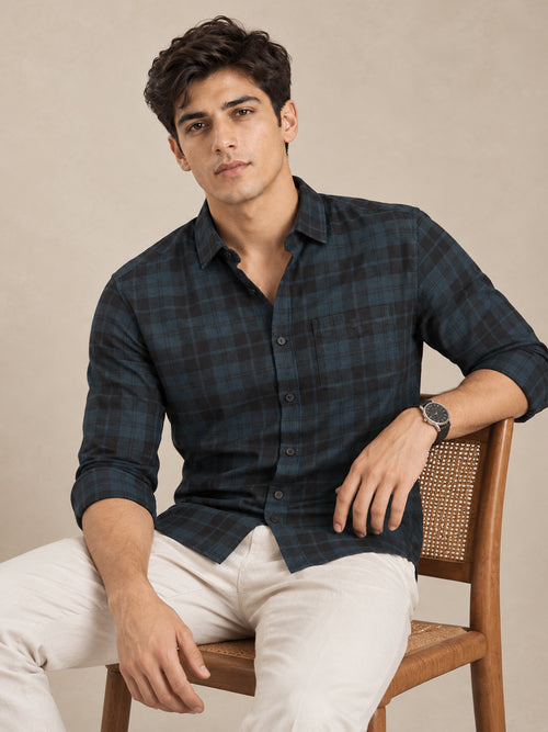 Cobalt Blue Checkered Casual Shirt
