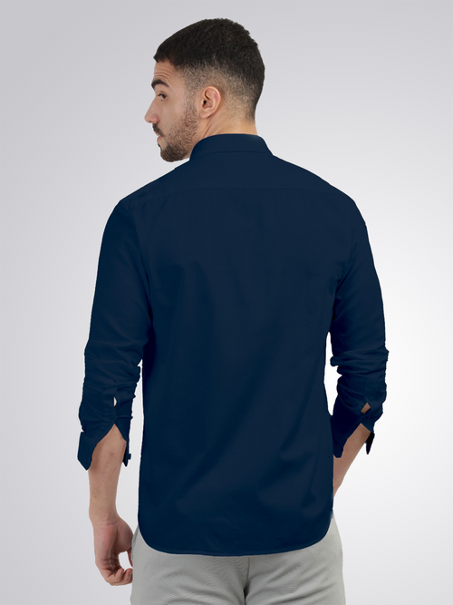 Navy Linen Blend Solid Shirt