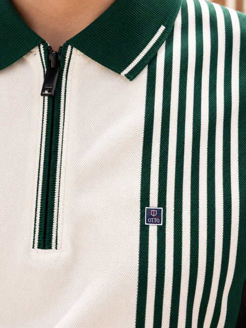 Dark Green and White Vertical Stripes Polo T Shirt