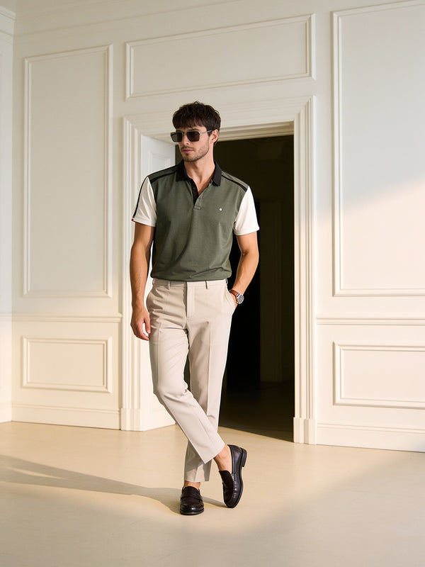 Peach Olive Green Plain Polo T Shirt
