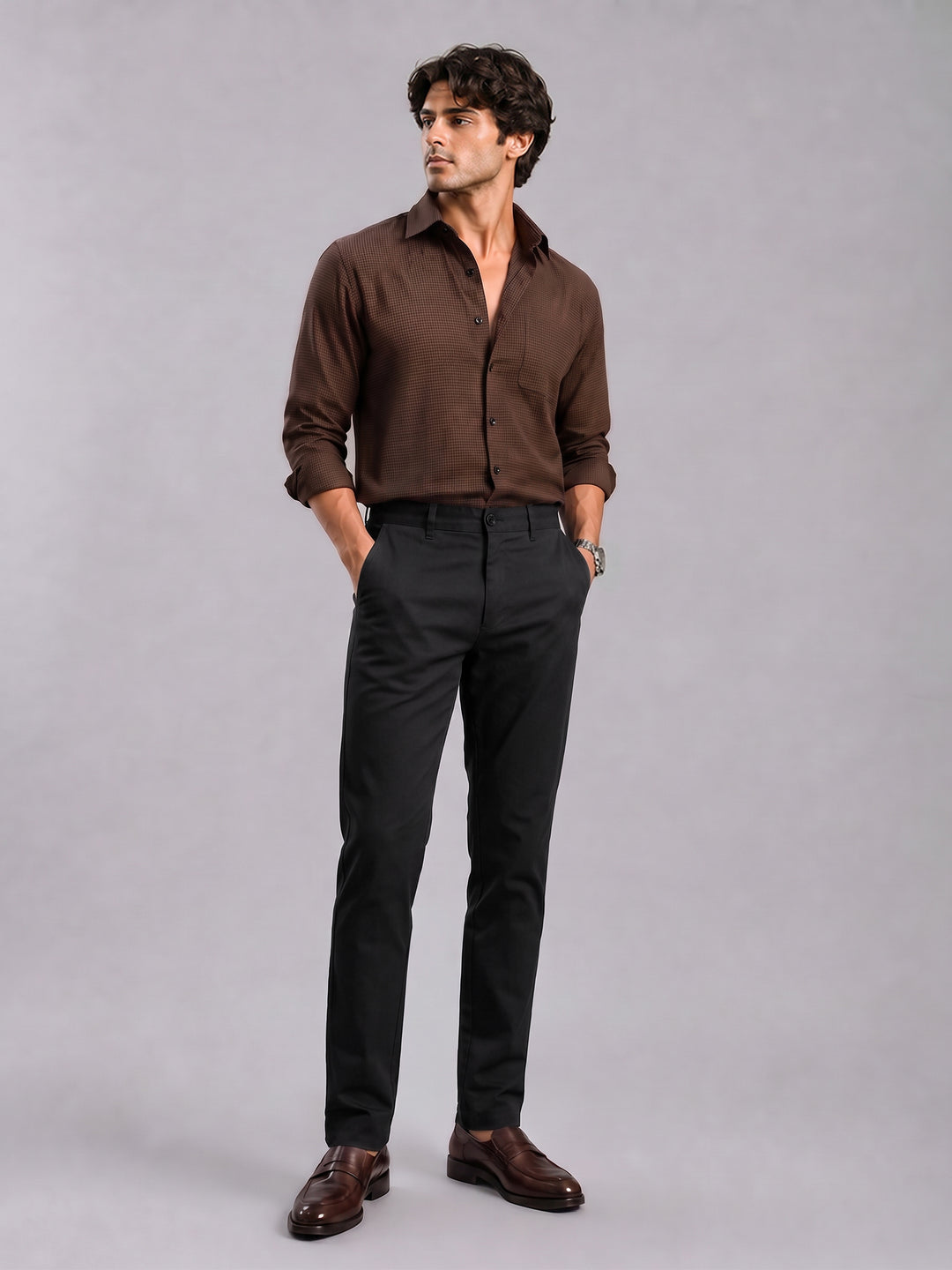 Deep Black Solid Casual Trousers