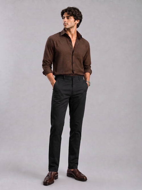 Deep Black Solid Casual Trousers
