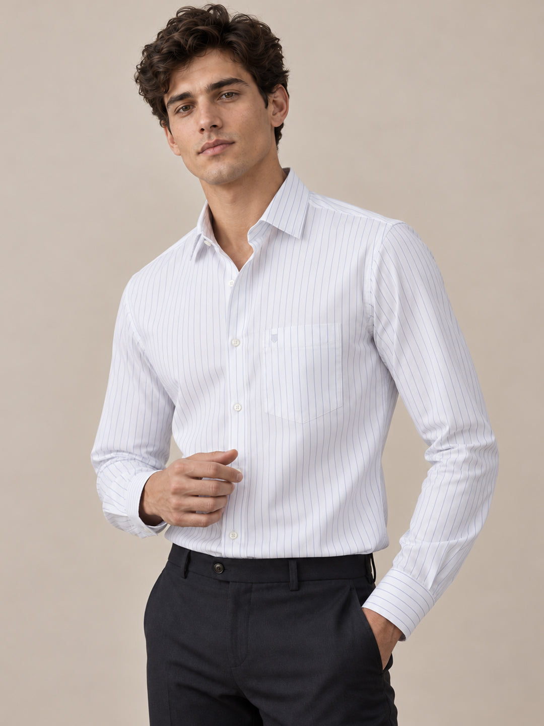 Ink Blue and White Vertical Stripes Formal Shirt