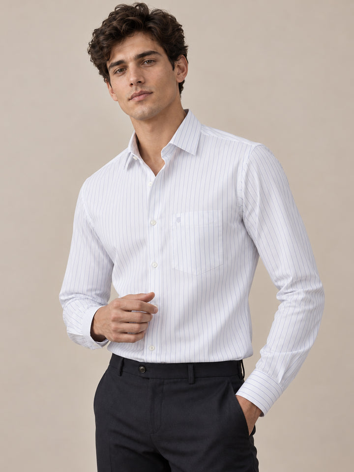 Ink Blue and White Vertical Stripes Formal Shirt