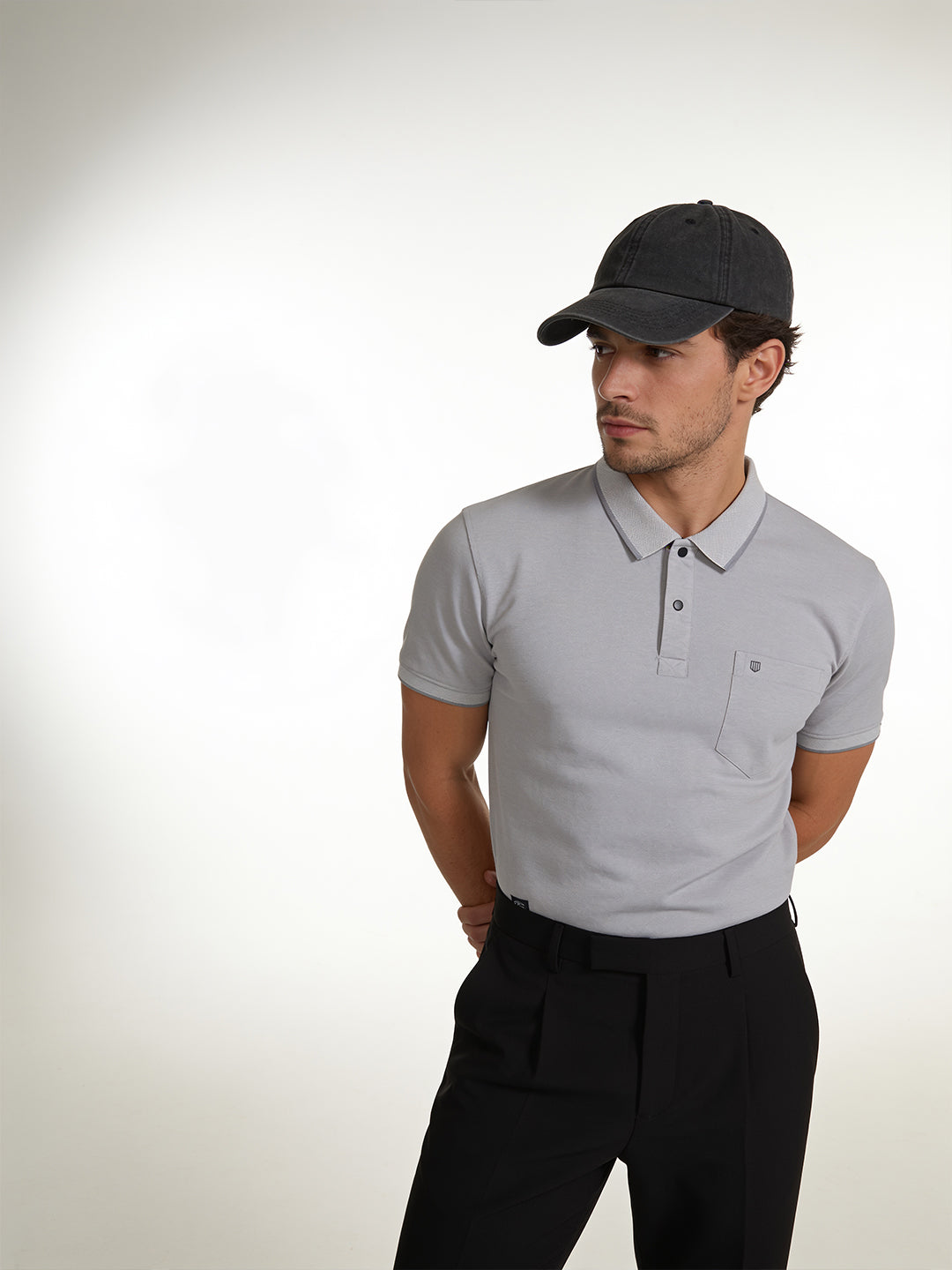 Stone Grey Solid Polo T Shirt