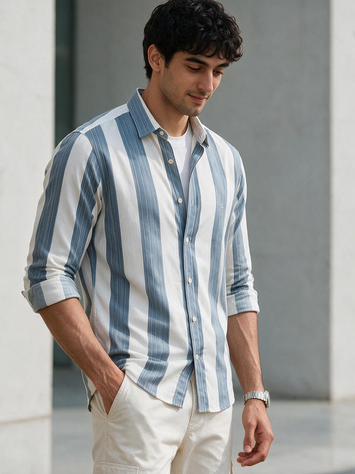 Silver Sky Blue Stripes Casual Shirt