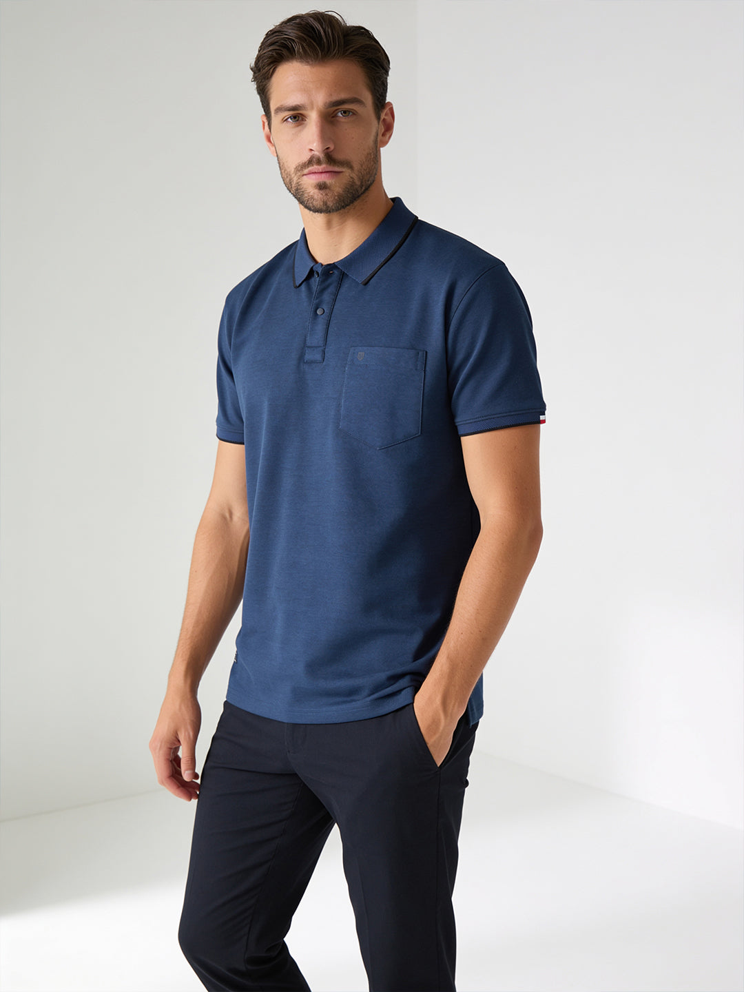 Navy Solid Polo T Shirt