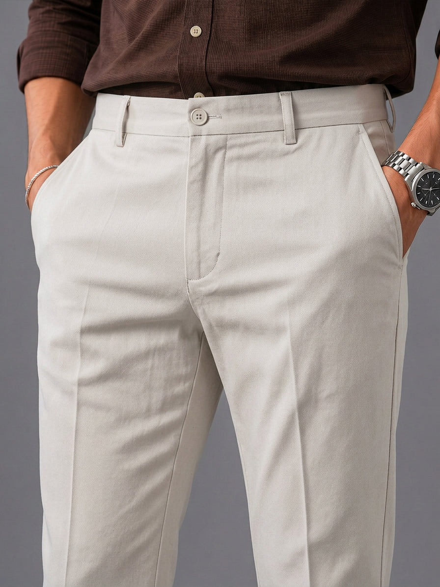 White Solid Casual Trousers