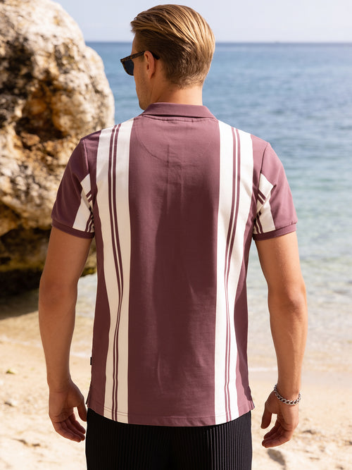 Muted Mavue and White Vertical Stripes Polo T Shirt