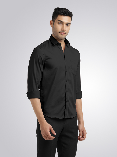 Black Satin Solid Shirt