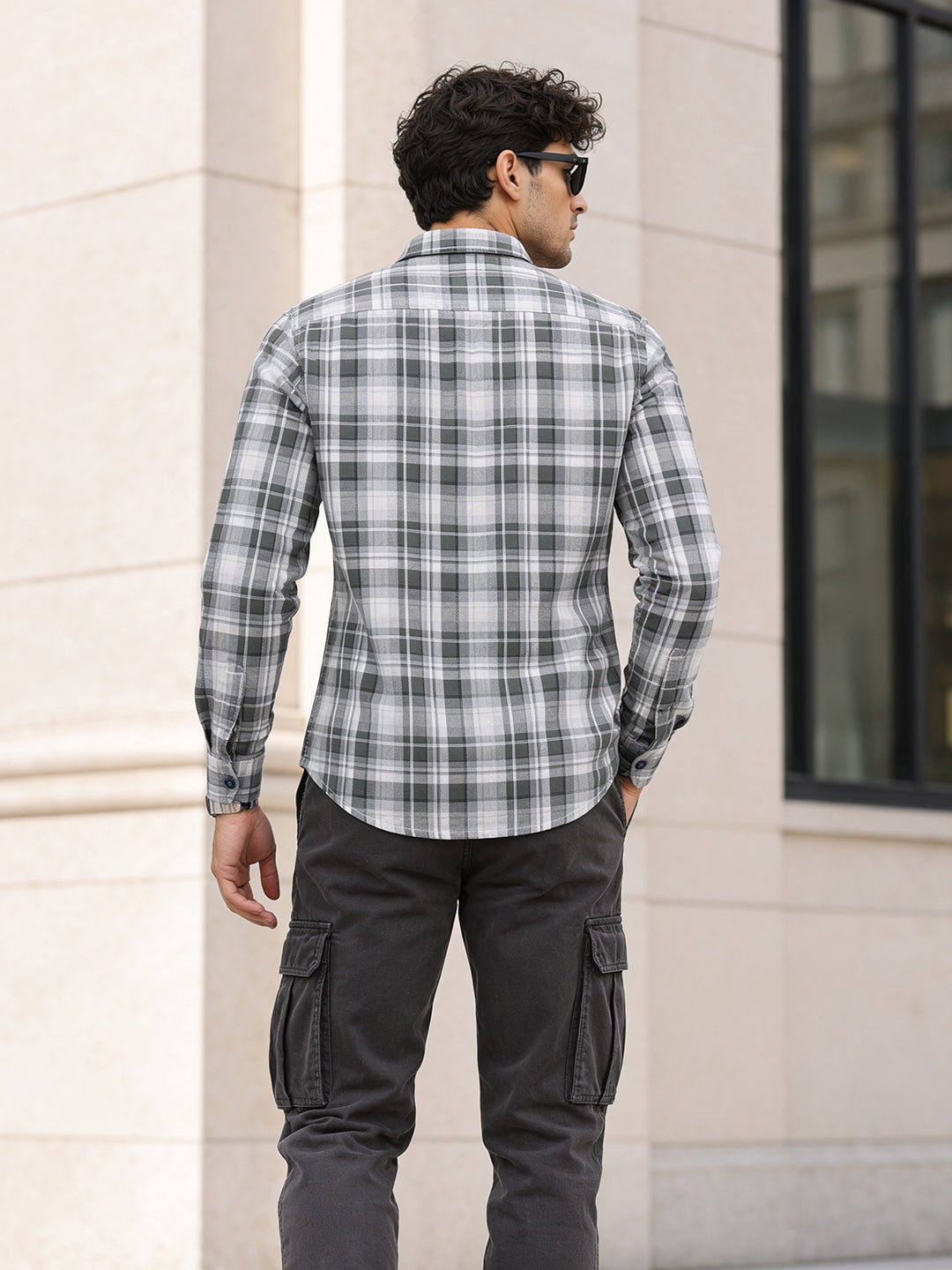 Dusty Mint Green and Cream Checkered Casual Shirt