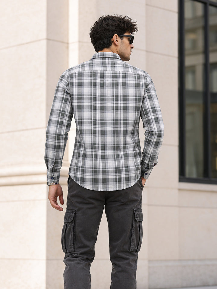 Dusty Mint Green and Cream Checkered Casual Shirt