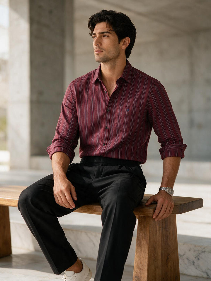 Cabernet Red Vertical Stripes Casual Shirt
