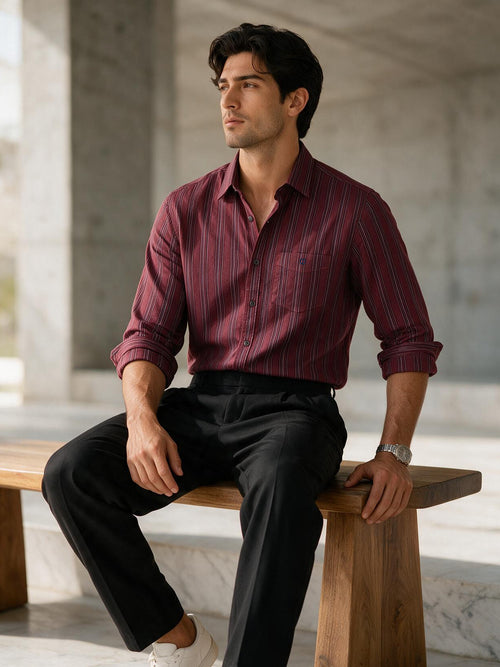 Cabernet Red Vertical Stripes Casual Shirt