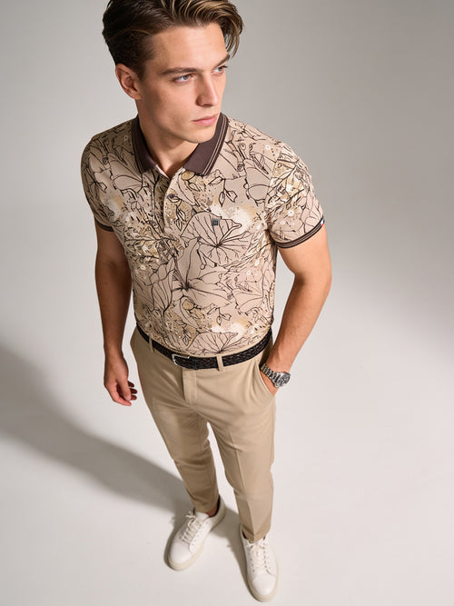Mocha Beige Printed Polo T Shirt