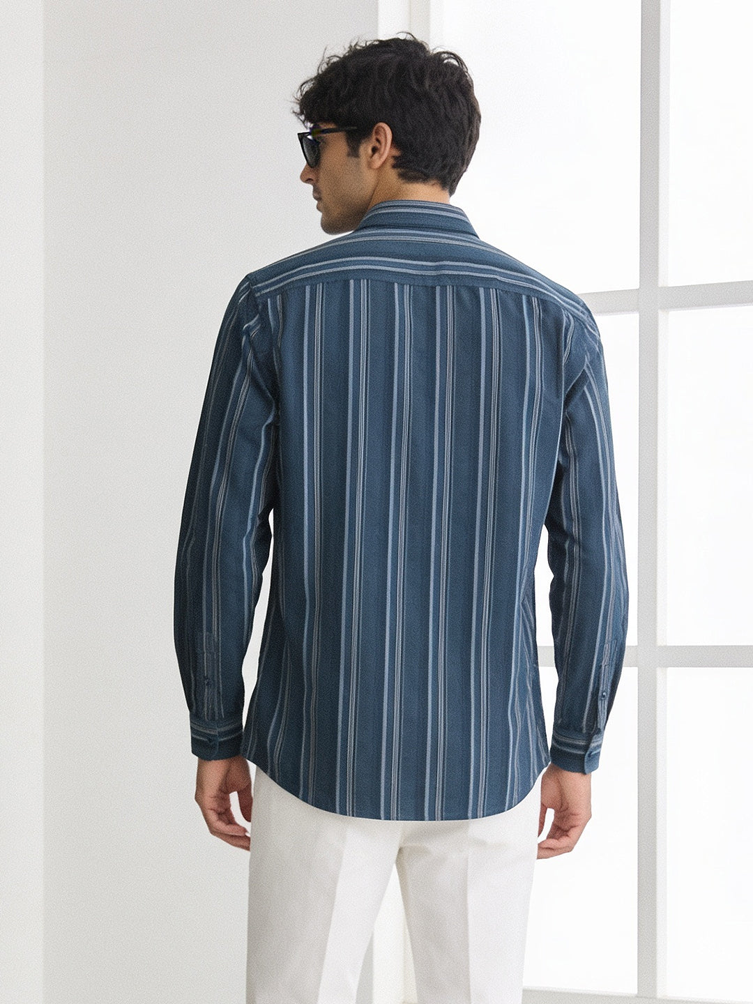 Blue Steel Vertical Stripes Casual Shirt