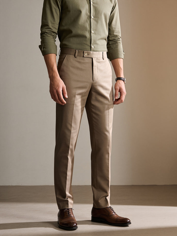 Warm Beige GreySolid Formal Trousers