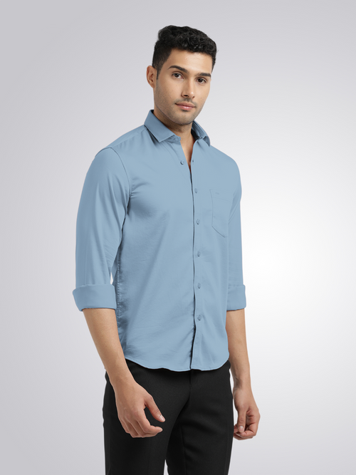 Dusty Blue Satin Solid Shirt