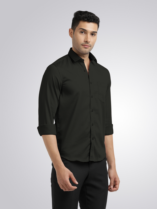 Forest Green Satin Solid Shirt