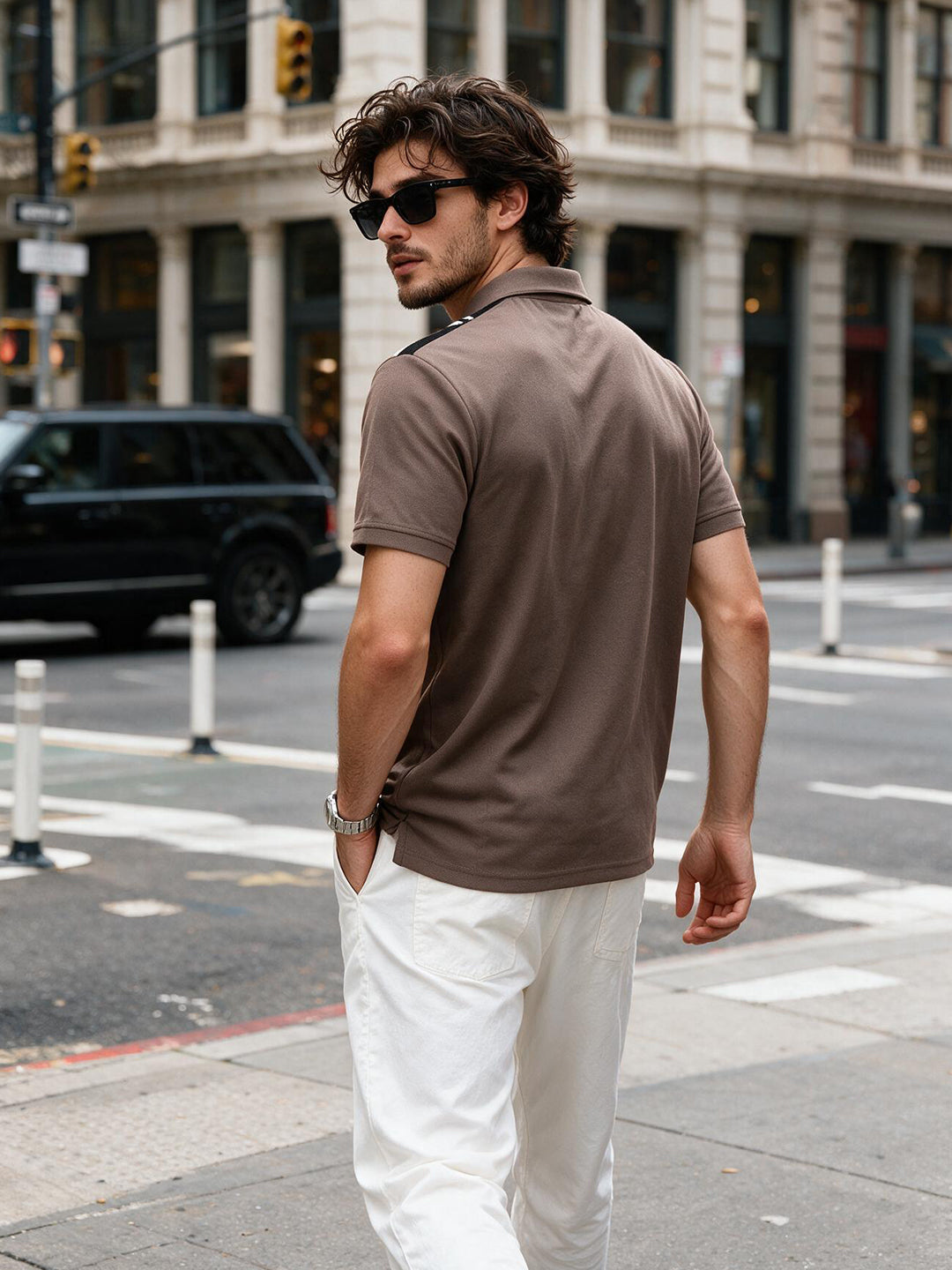 Brown and Cream Vertical Stripes Polo T Shirt