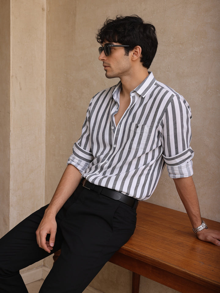 Heather Grey Stripes Casual Shirt