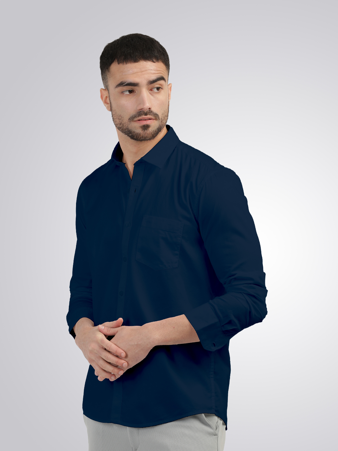 Navy Linen Blend Solid Shirt