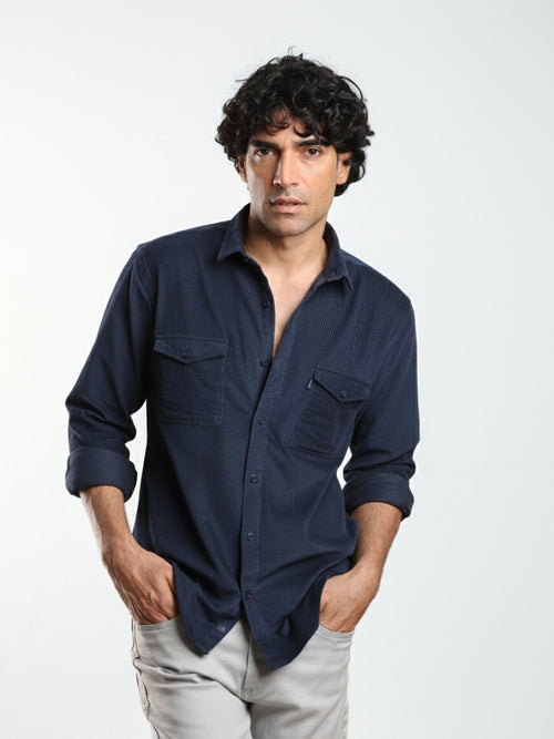 Ink Blue Corduroy Plain Shirt