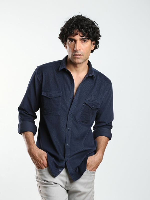 Ink Blue Corduroy Plain Shirt