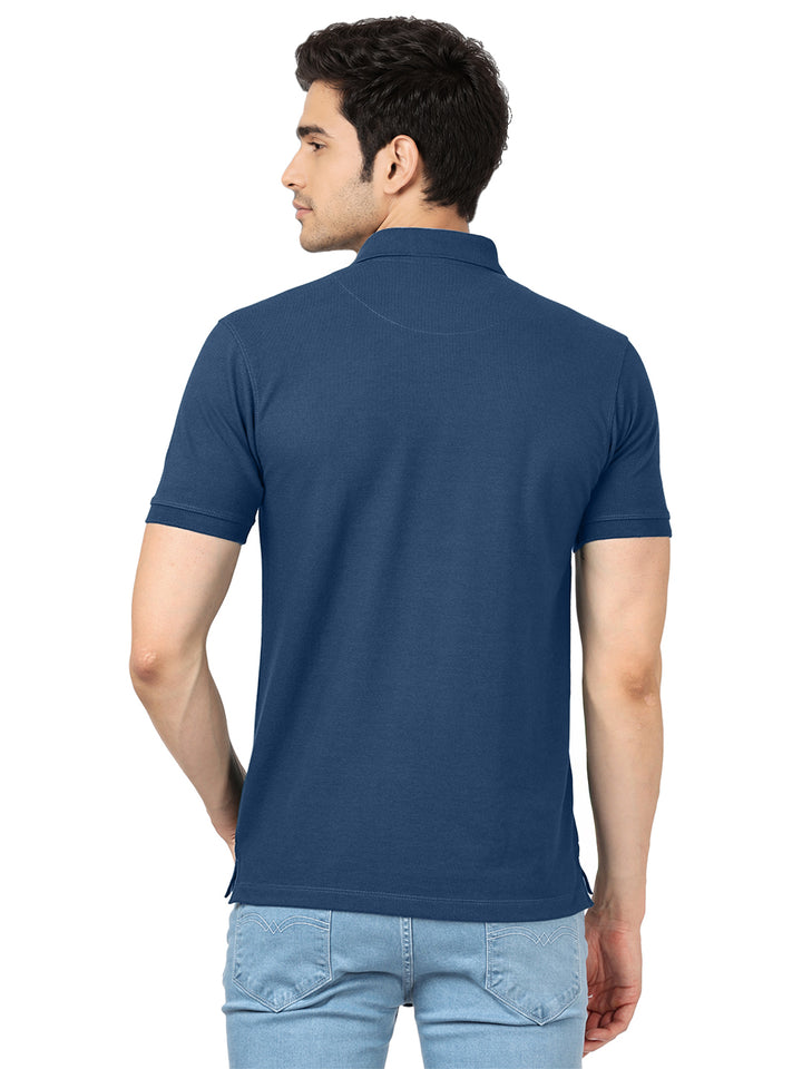 Denim Blue Plain Casual Polo T shirt